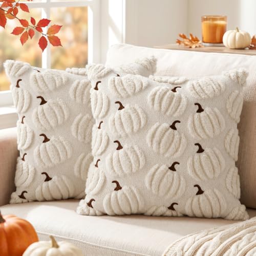 Beige Pumpkin Fall Pillow Covers 20x20 Set of 2 - Autumn Home Decor