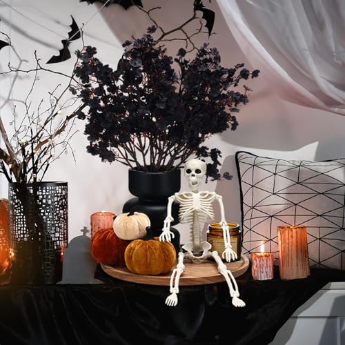 Halloween Wooden Centerpiece Tray Set with Skeleton Pumpkin and Vases