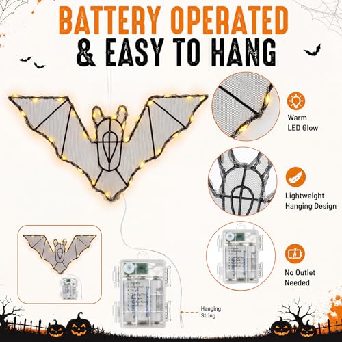 Halloween Hanging Bat LED Light Decorations - Indoor & Outdoor Spooky Decor