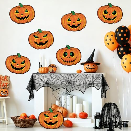 Halloween Pumpkin Cardboard Cutouts Set - 12 Large Decorations with Jack-o-Lantern Faces - Pumpkin Variation