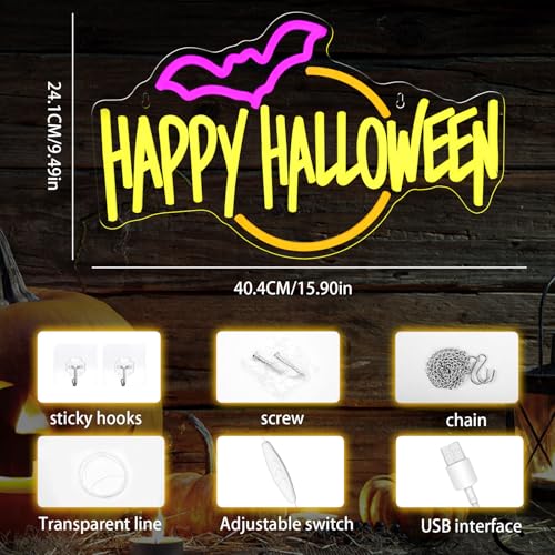 Halloween Neon Sign Bat LED Light Sign for Festive Decor - USB Powered