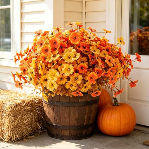 Artificial Fall Flowers Bundle - Realistic Orange and Yellow Outdoor Indoor Decor