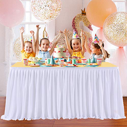 12ft White Polyester Pleated Table Skirt for Rectangle Tables Wedding Party