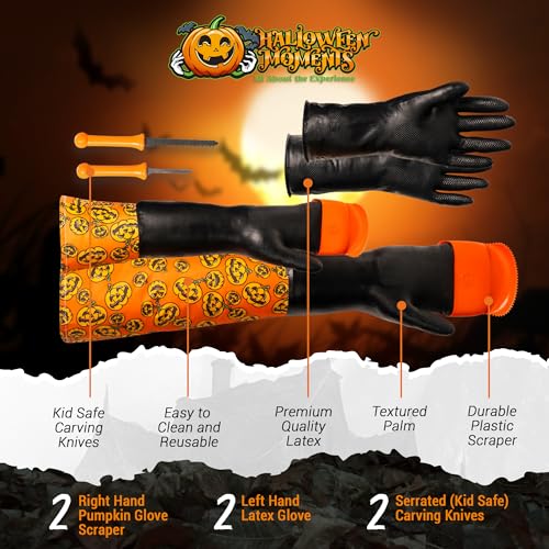 Kids Pumpkin Carving Kit with Scraper Glove - Mess-Free Halloween Guts Removal
