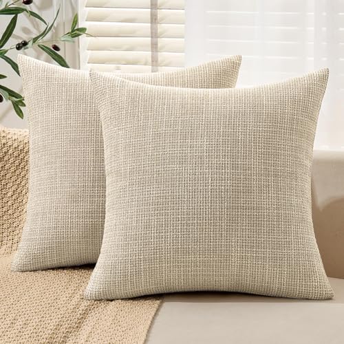 20x20 Inch Linen Throw Pillow Covers Set of 2 - Beige, Farmhouse & Modern Decor
