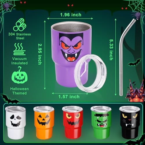 Halloween Shot Glasses Mini Tumblers with Straw & Lid - 6 Pack Pumpkin Ghost Variation