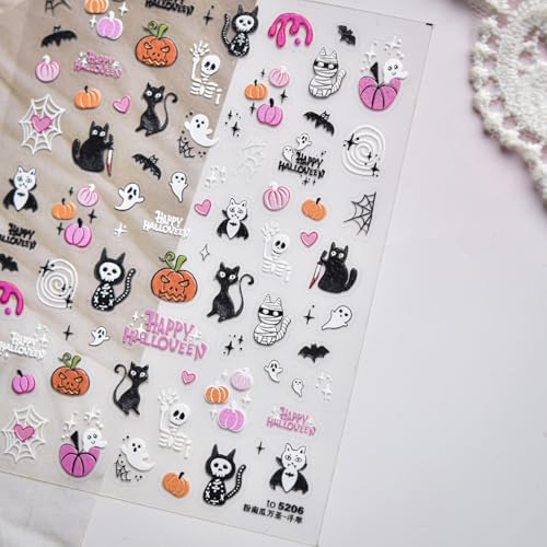 Halloween Ghost 15 - 5D Embossed Self-Adhesive Nail Stickers for Halloween Nail Art