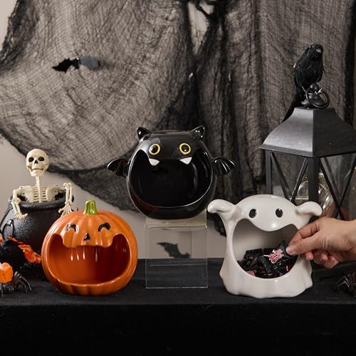 Orange Pumpkin Ceramic Candy Bowl Holder with Large Opening Halloween Decor