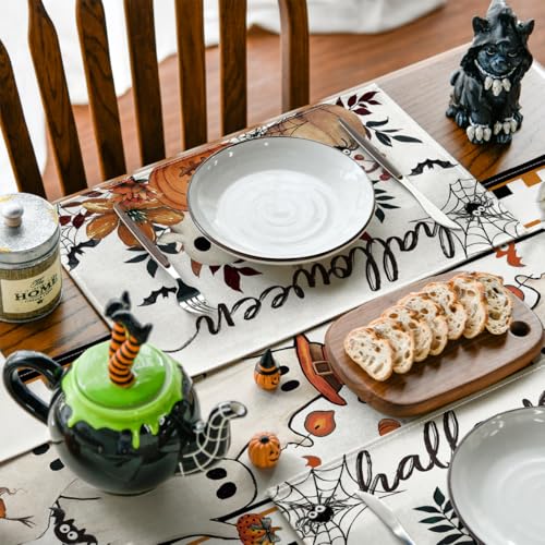 Set of 4 Halloween Spider Web Ghost Placemats 12x18 Inches - Vibrant Decor