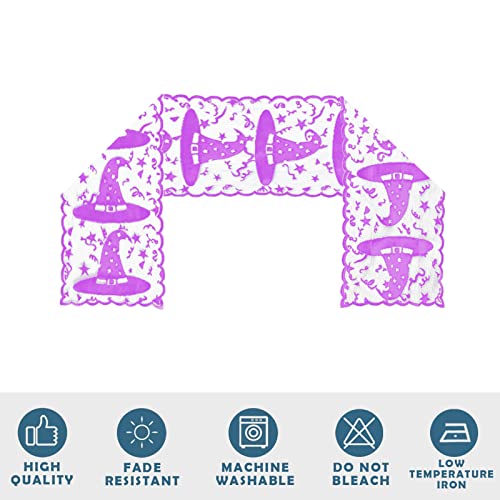 Halloween Table Runner Lace Witch Hat Decor for Party & Dinner - Purple