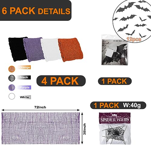 Halloween Creepy Cloth Decoration Set with Spider Web and 3D Bats - Indoor Outdoor Horror Scene Decor