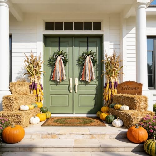 Striped Halloween Black Bow for Fall Wreaths Front Door Decor - Orange & Beige