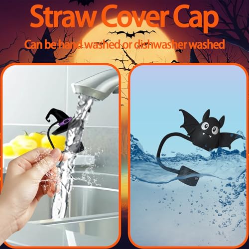 Halloween 5pcs Silicone Straw Covers for Stanley Cup - Black+Orange