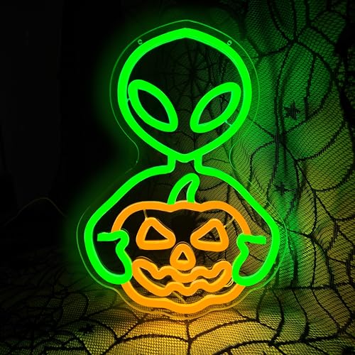 Alien Pumpkin Neon Sign Halloween Neon Light for Bedroom Wall Decor USB Powered Adjustable