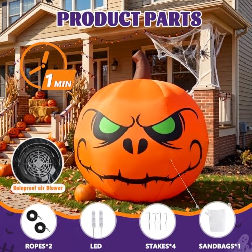 4 FT Halloween Inflatable Pumpkin Lighted Decoration - Green Eye Variant