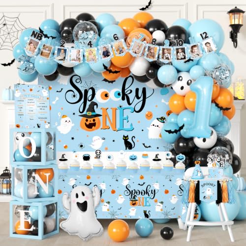 Blue Spooky One First Birthday Decorations Kit - Halloween Party Supplies for Boy