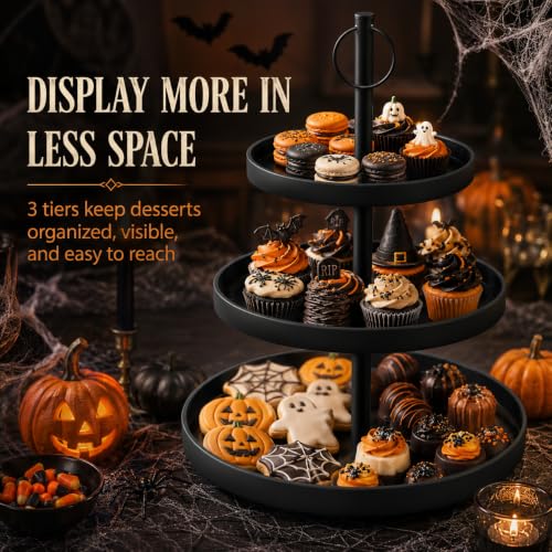 Black 3-Tier Cupcake Stand for Halloween Treats - 2 Pack