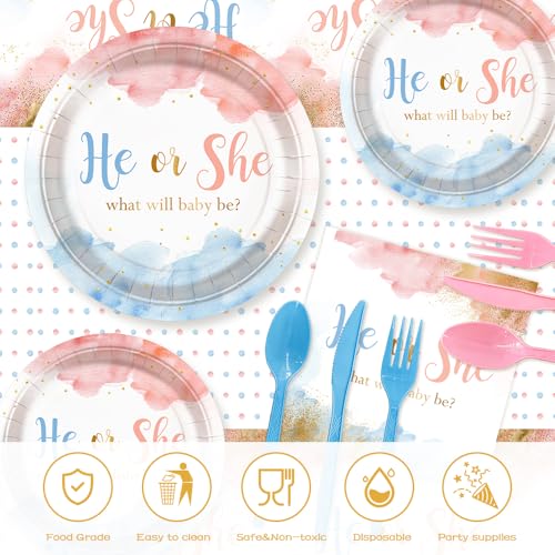 Pink Gender Reveal Paper Plates Napkins Party Set Serves 24 - AIBIIN