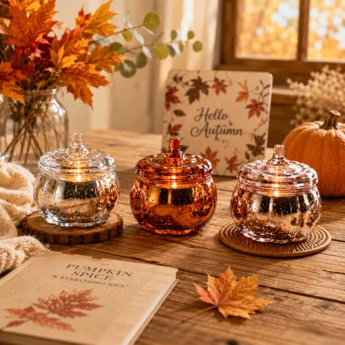 Pumpkin Shaped Candles 3 Pack - Fall Pumpkin Spice Scented Soy Candles with Mix Variation