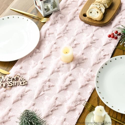 Pink Plush Christmas Table Runner 13x90 Inch Holiday Kitchen Decor