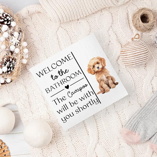 Funny Dog Sign Cavapoo Bathroom Decor - Welcome to The Bathroom Wooden Box Sign - Cavapoo Variation