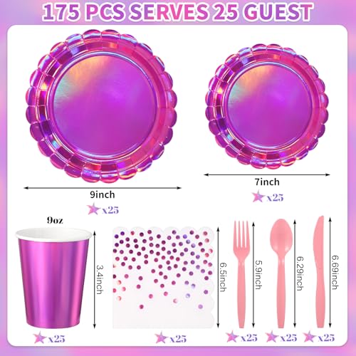Iridescent Pink Party Plates and Napkins Set - 175 Pcs Halloween Dinnerware Variation