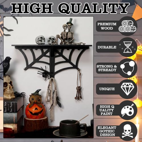 Funny Halloween Spider Web Shelf - Gothic Wooden Wall Decor, 20 Inch