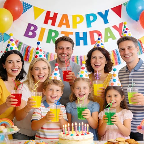 Party Drinking Straws Set - 24 Reusable Silly & Crazy Straws for Kids & Adults