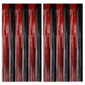 Red and Black Foil Fringe Curtain Set - Metallic Streamer Backdrop for Parties