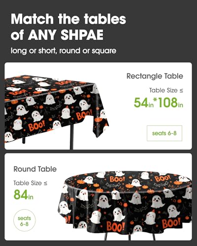 Halloween Black Disposable Plastic Table Cloth - 8 Pack 54 x 108 Inches