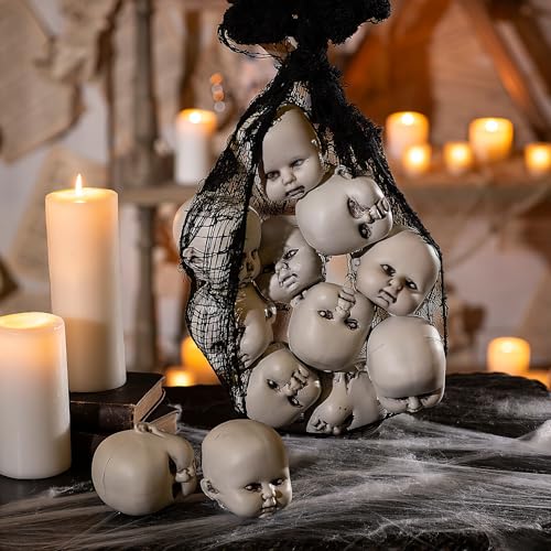 Halloween Plastic Doll Heads - Spooky Decor for Haunted House & Parties, 12 Pack