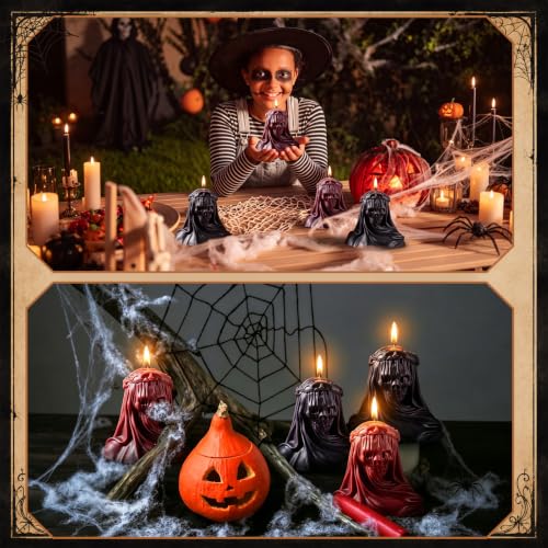 Halloween Skull Candles - Gothic Veiled Skeleton Decor, Red & Black Set