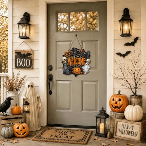 Halloween Door Decor Ghost Wreath Welcome Wall Sign - Variation of Welcome-4