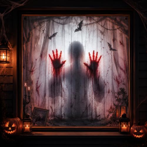 Halloween Window Door Cover Horror Curtain 5x5 ft - Spooky Holiday Decor