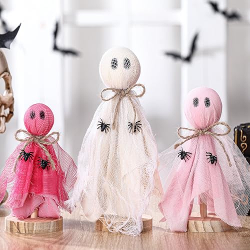 Pink Ghost Primitive Halloween Decorations Set of 3 - Creepy Variant