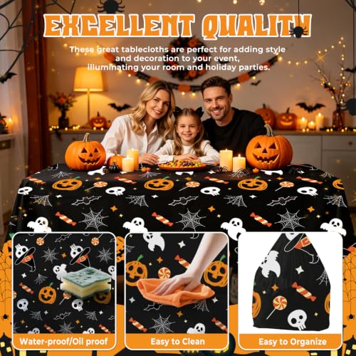 Halloween Pumpkin Ghost Plastic Tablecloth Set - Rectangle, 54x108 Inches, 8 Pack