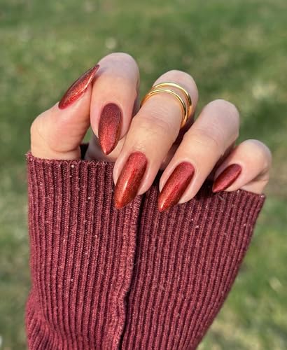 Semi Cured Gel Nail Strips - Hema-Free Glitter Cat Eye Dark Red - Shine Variant