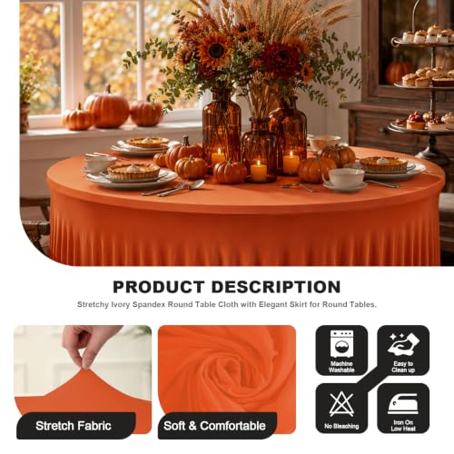 Burnt Orange Round Tablecloth 60 Inch Pack of 2 for Fall & Holidays - Rustic & Boho Decor