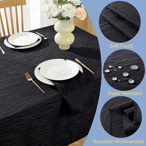 Black Wavy Swirl Jacquard Tablecloth 52x70 Inch Rectangular for Wedding Halloween