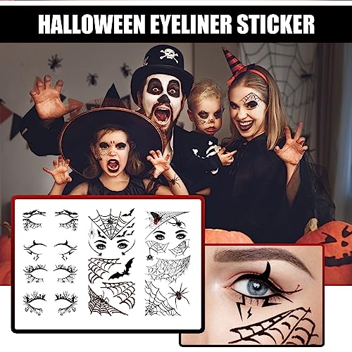 Halloween Eye Shadow Tattoo Stickers with Spider Web Skull Bat Design - 4 Pairs for Face Makeup