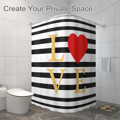 Bathroom Shower Curtain Waterproof Red Love Hearts with Hooks 72x72 Inch - Variation of THIS listing