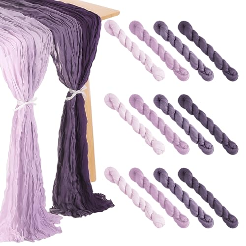 Remagr Gradient Purple Cheesecloth Table Runner - 12 Pcs Boho Decor