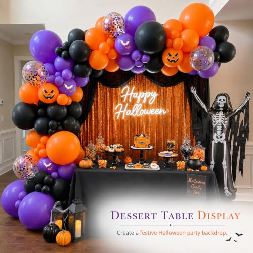 Halloween Balloon Arch Kit with Skeleton Foil Balloon - Orange, Black, Purple - 119 Pcs