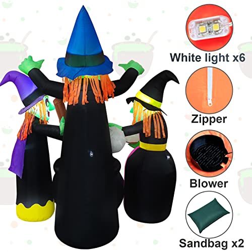 6Ft Halloween Inflatable Witches with LED Lights for Outdoor Yard Decor
