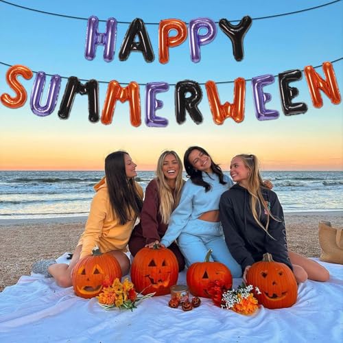 Summerween Balloons Banner - Tropical Beach Party Decorations, 16 Inch Letter Balloons