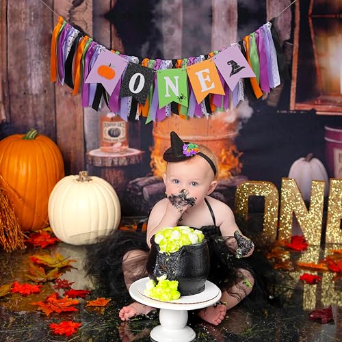 Halloween First Birthday High Chair Banner Pumpkin Witch Hat Decorations