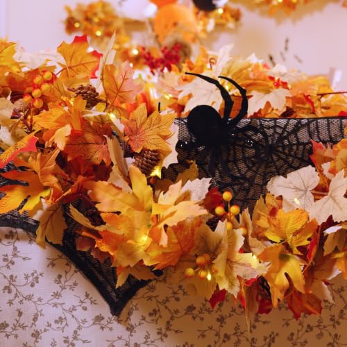 5 Pack Fall Leaf Garland with Lights - 29.5Ft Artificial Autumn Decorations for Thanksgiving Halloween