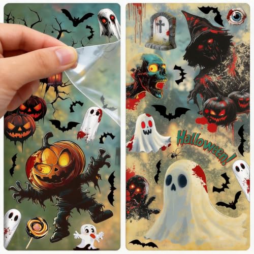 Halloween Window Clings Set - Spooky Castle Bat Web Bloody Stickers for Indoor Outdoor Glass Decor
