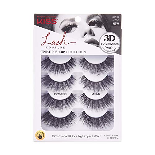 False Eyelashes 14mm 3D Volume Strip Lashes - Fluffy, Eye-Lifting Effect, 4 Pairs - Bombshell Variation