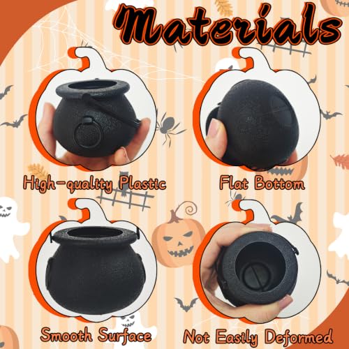 50 Pcs Halloween Mini Black Cauldrons - 2.8 Inch Portable Candy Holders with Handles